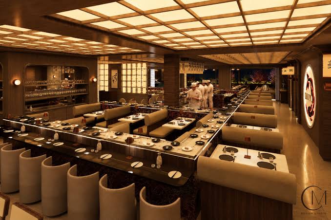 The UKIYO conveyor belt in motion through the dining room